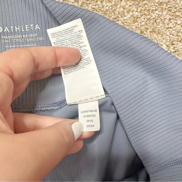 Athleta Transcend Rib Crop Shadow Blue Ribbed Leggings Size XL - Picture 4 of 5